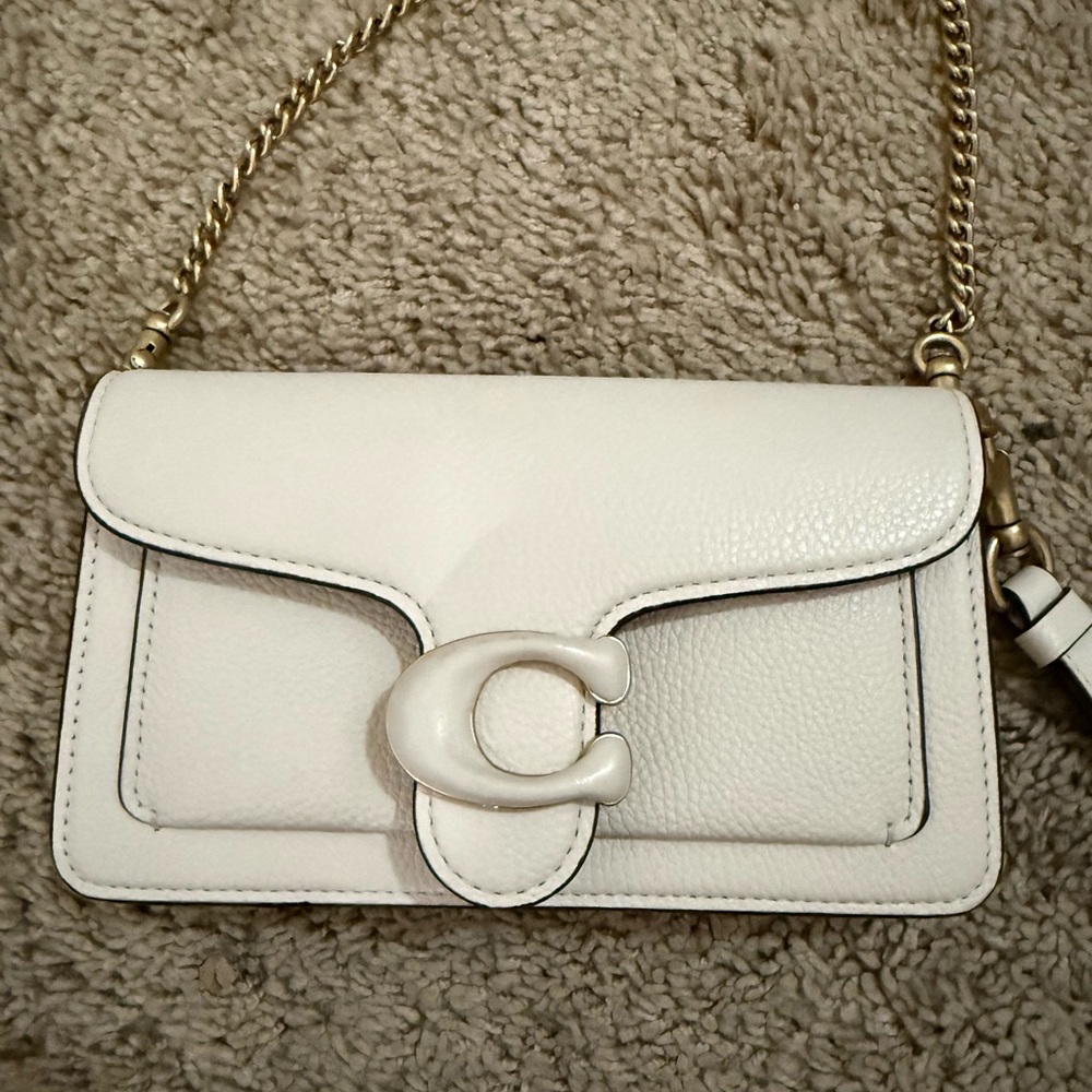 Coach White Leather Clutch with Gold Chain